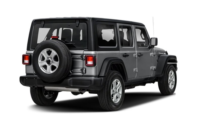 Silver Jeep Wrangler Unlimited Half side rear view