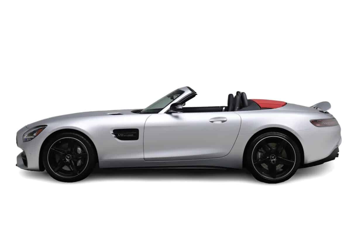 Silver Mercedes AMG GT Roadster Side view