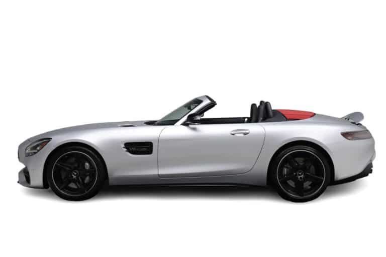 Silver Mercedes AMG GT Roadster Side view