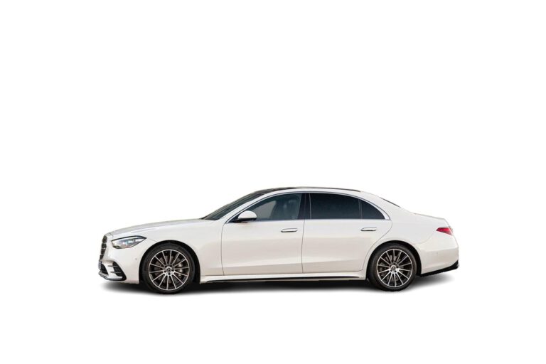 White Mercedes S-Class View from the side