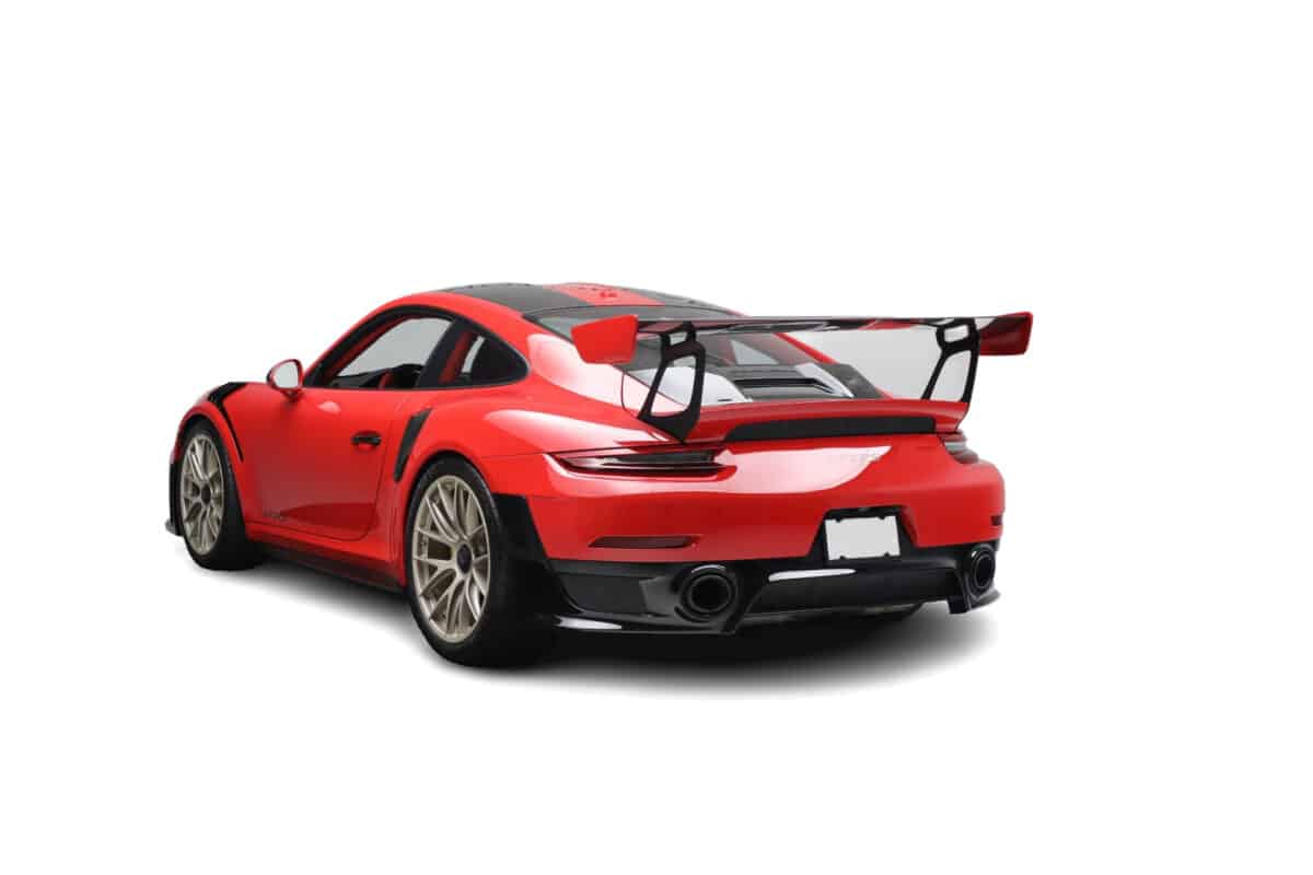 Red Porsche 911 GT2 RS Half side rear view