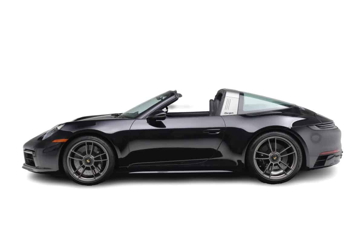 Black Porsche 911 Targa open top side view
