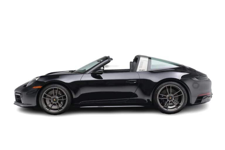 Black Porsche 911 Targa open top side view