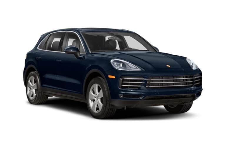 Blue Porsche Cayenne Half side front view