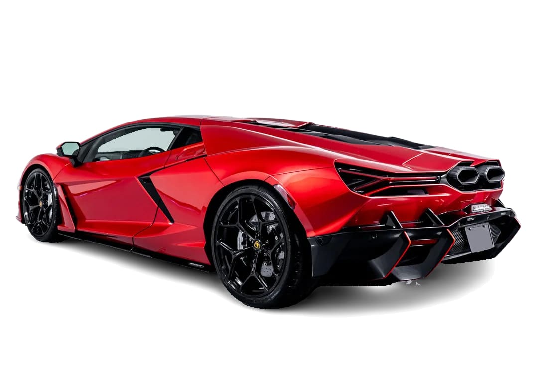 Red Lamborghini Revuelto rear side view